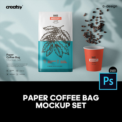 咖啡豆纸袋自立袋品牌包装设计作品贴图ps样机素材展示效果模板