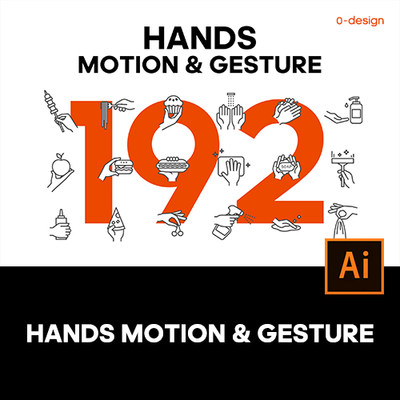 192款创意卡通手指手势动作线性icon图形插图插画图标ai设计素材