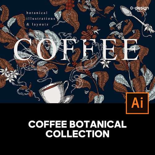 复古手绘线描手工咖啡品牌文化植物插画插图海报ai设计素材源文件