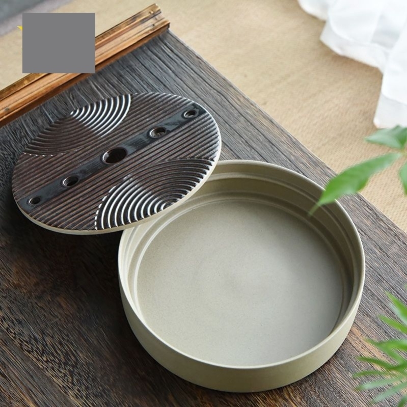 茶具托盘茶盘家用简易小茶海排储水式陶瓷茶座圆形茶托茶台干泡台