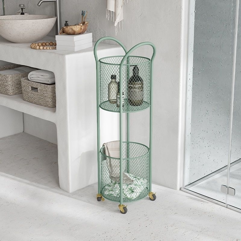 轻奢浴室收纳篮卫生间带轮置物架厕所双层收纳架洗手间移动储物架