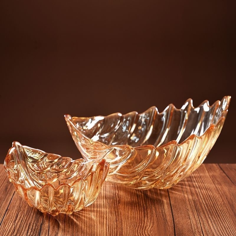 高档大容量羽毛水果盘玻璃水晶果盘家用客厅创意网红高颜值水果篮