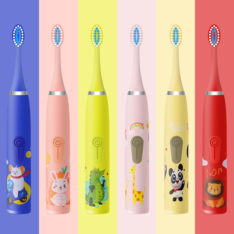 卡通宝宝儿童电动牙刷超声波智能软毛多刷头防水防滑手柄磨砂敏感