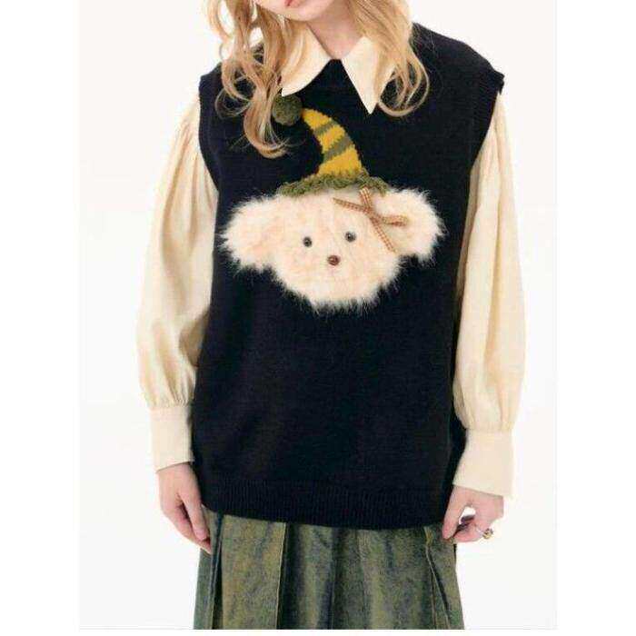 日系学院风提花软糯针织背心马甲毛衣女秋冬叠穿衬衫两件套装