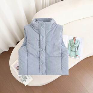 实拍韩系新款秋冬季灯芯绒羽绒棉服棉马甲女背心坎肩外套马夹女