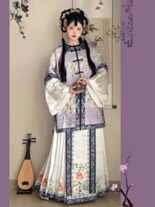 2023新款原创清汉女重工刺绣对襟印花马面裙双层清代服饰秋冬套装
