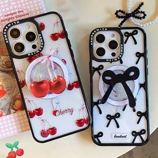 ins樱桃蝴蝶结磁吸支架适用iPhone16promax强磁手机苹果15pro防摔13/14全包12pm透明11magnetic保护套plus女