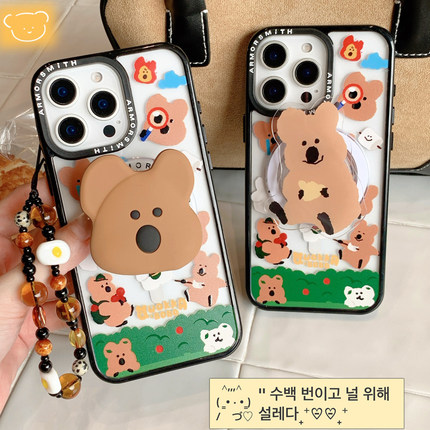 呆萌Quokka柿子椒熊磁吸支架适用iPhone16promax强磁手机壳苹果15pro透明13/14无线充电12pm卡通11plus可爱链