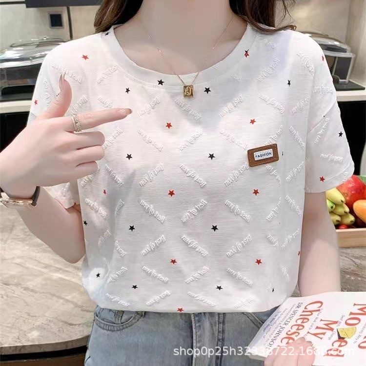 夏季女士正肩短袖t恤新款宽松大码胖mm白色半袖体恤上衣夏装ins