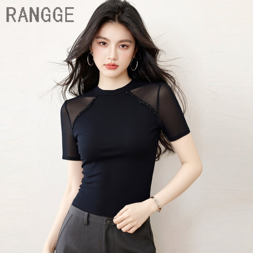 黑色舞蹈上衣网纱打底衫女高端