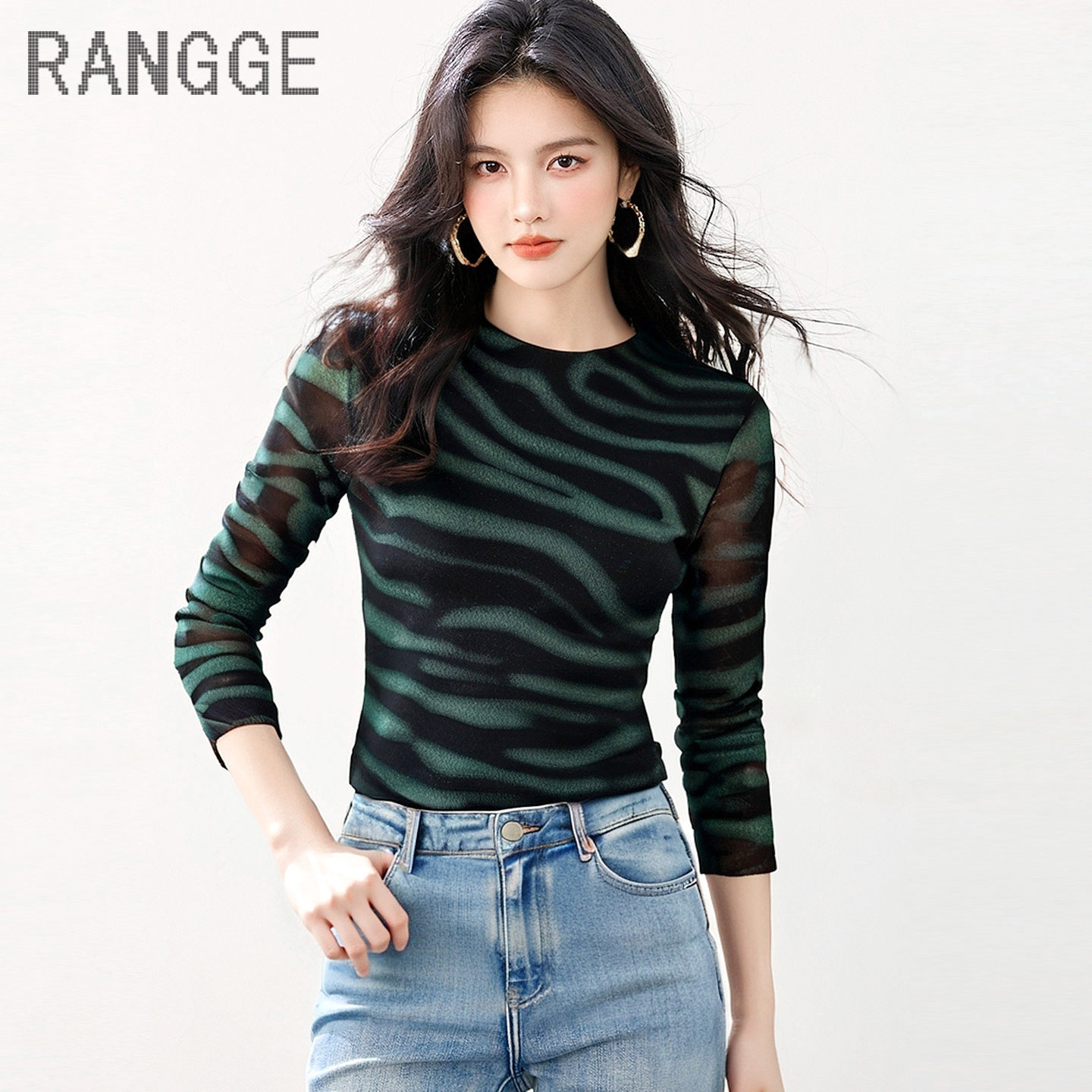 高端独特漂亮网纱加绒打底衫长袖高弹力女半高领薄款蕾丝上衣秋季