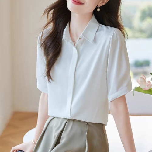 白色衬衫女夏季短袖教资面试上衣