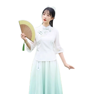 新中式汉服套装女2026新款民国风学生改良旗袍上衣半身裙禅意茶服