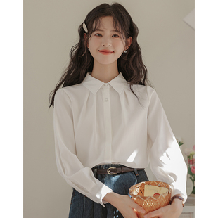 面试上衣褶皱显瘦长袖 白色衬衫 通勤职业正装 2026年新款 衬衣 女春装