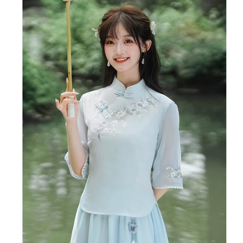 新中式汉服套装女夏季半身裙茶服