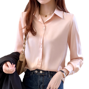 法式醋酸缎面衬衫女春秋小个子高级感内搭气质上衣职业装面试衬衣