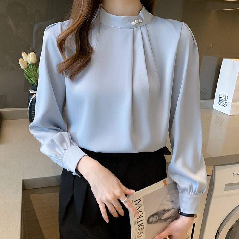 缎面衬衫女秋冬加绒加厚职业上衣