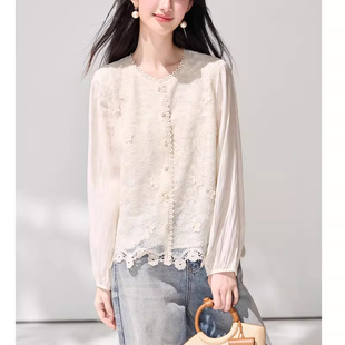 蕾丝衬衫女款2026新款春装钩花镂空国风新中式上衣超好看漂亮小衫