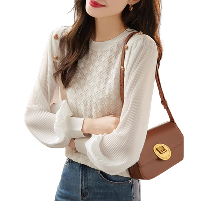 蕾丝打底衫女雪纺上衣拼接百搭