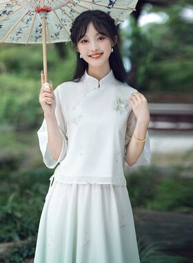 新中式改良汉服套装裙女2026新款民国风学生唐装旗袍上衣禅意茶服
