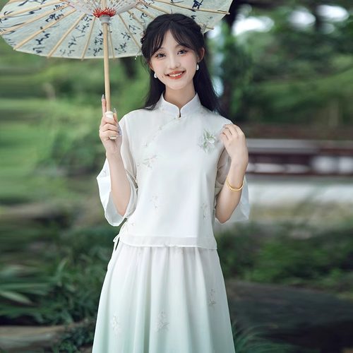 新中式汉服套装裙民国风旗袍上衣