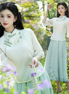 新中式日常汉服套装女夏季茶艺服