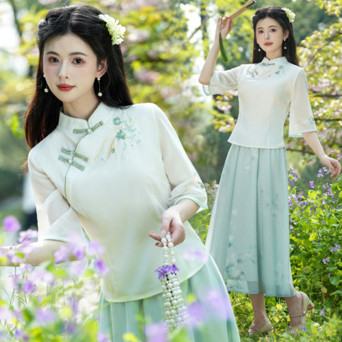 新中式日常汉服套装女夏季茶艺服