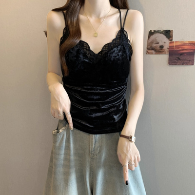 金丝绒吊带背心女内搭带胸垫美背