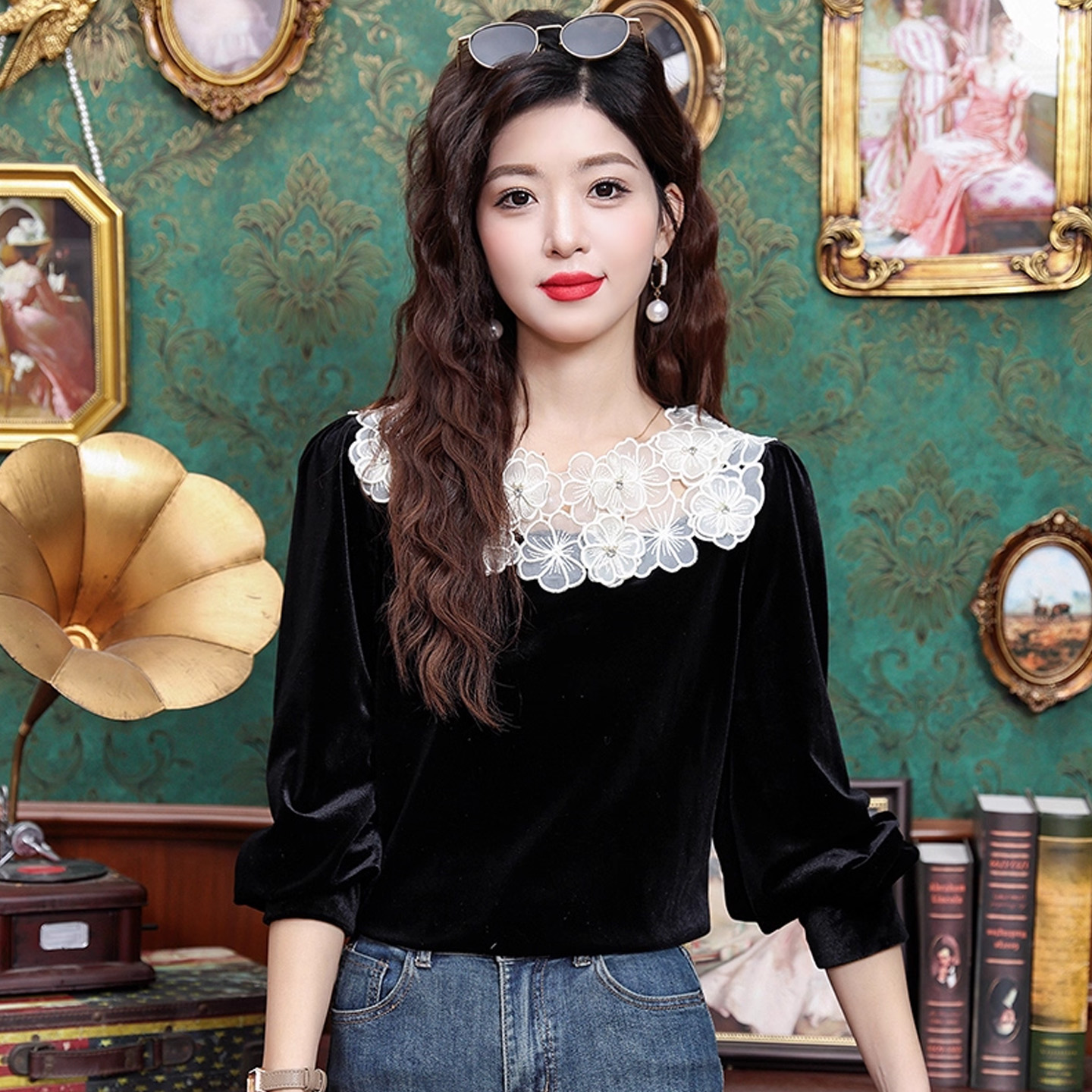 丝绒衬衫女早秋绝美巨好看上衣