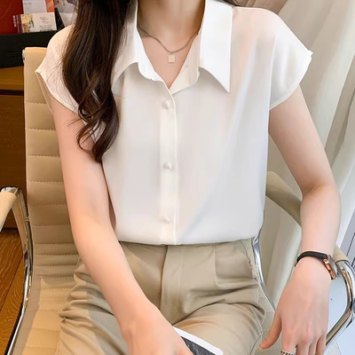 白衬衫女夏季飞飞袖雪纺上衣