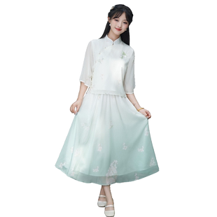 新中式改良汉服套装裙女2026新款民国风学生唐装旗袍上衣禅意茶服