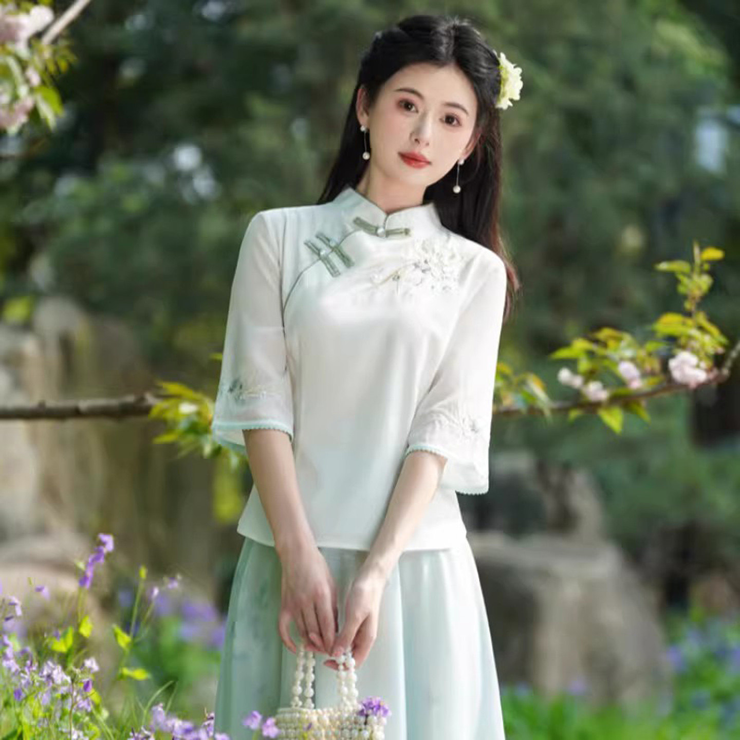 新中式日常汉服套装改良旗袍上衣