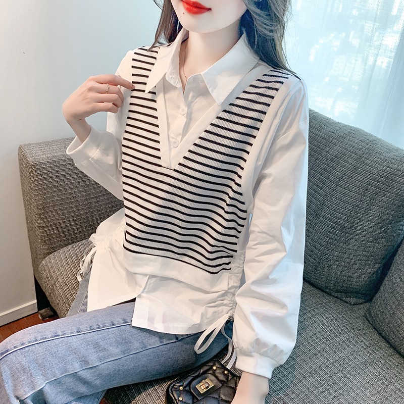 白衬衫女2025秋季抽绳收腰衬衣