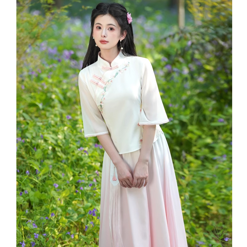 新中式改良汉服套装女夏季茶艺服