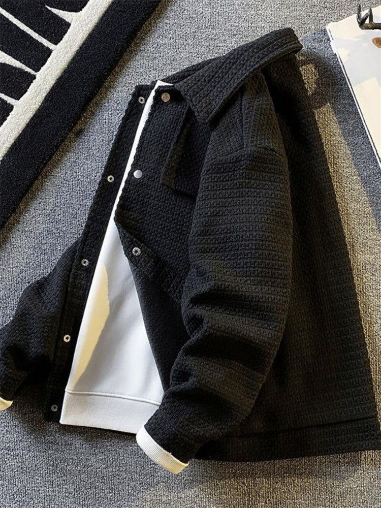 潮牌黑色小香风外套男春秋季2025新款痞帅高级感宽松粗纺工装夹克