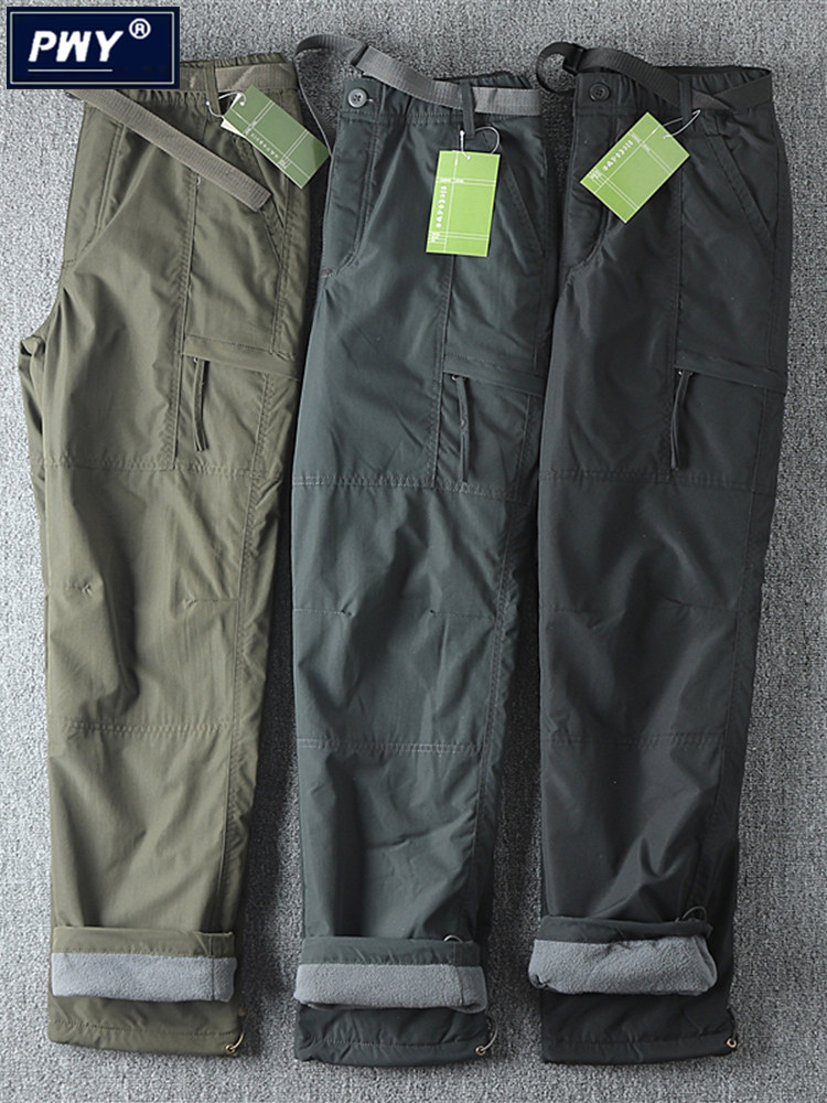 潮牌防风防水户外滑雪软壳冲锋裤男士冬季加绒加厚直筒休闲工装裤