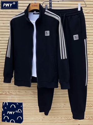 潮牌男士立领休闲运动套装春秋季2025新款高弹工装夹克加绒两件套