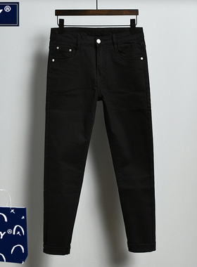 潮牌黑色牛仔裤男春季2025新款修身纯色百搭九分裤弹力小脚休闲裤