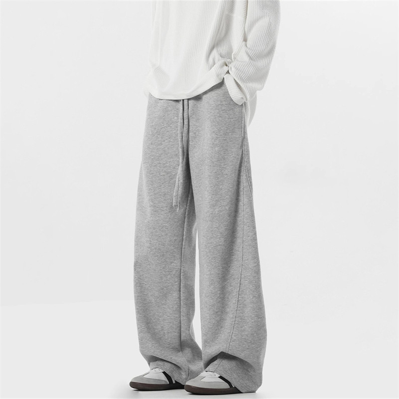 潮牌美式弯刀休闲裤子男秋冬季加绒加厚垂感运动卫裤直筒阔腿长裤