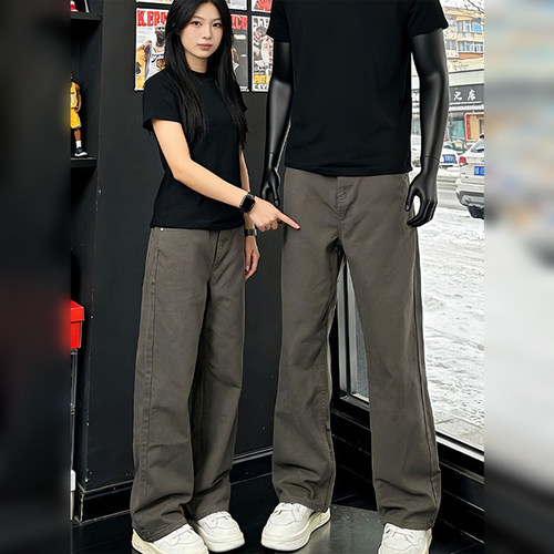 潮牌美式复古直筒牛仔裤男士夏季高级感美拉德修身显瘦微喇工装裤