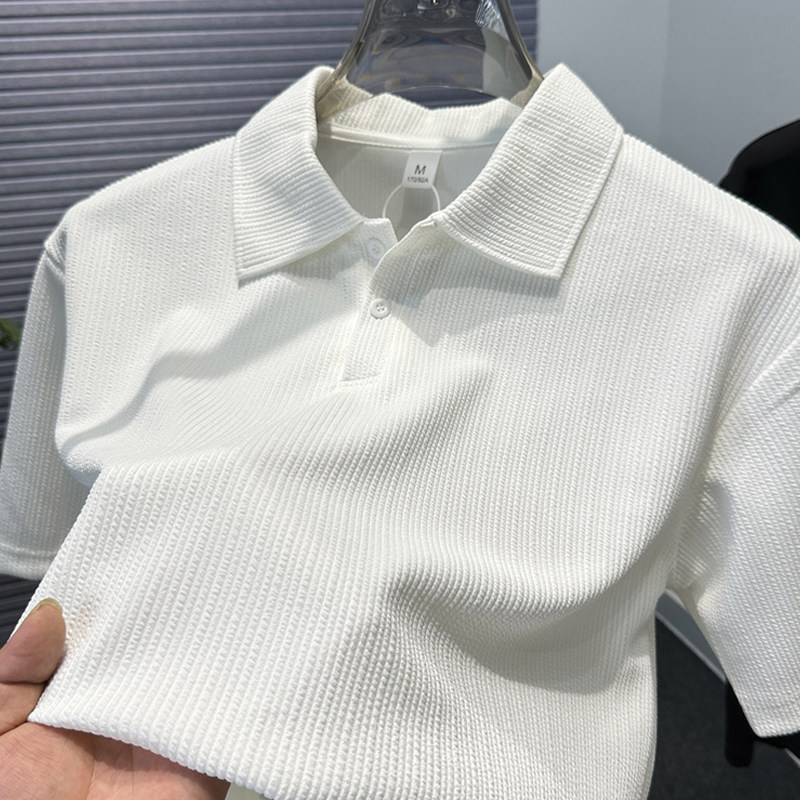 高端冰丝polo衫男短袖2026夏季男装宽松纯色百搭翻领t恤休闲衣服