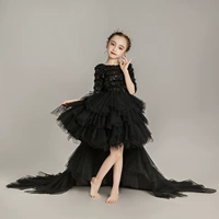 Cô gái chủ nhà công chúa váy bé gái nước ngoài trailing đen buổi tối trẻ em catwalk piano trang phục mùa thu - Váy trẻ em váy trẻ em hàn quốc