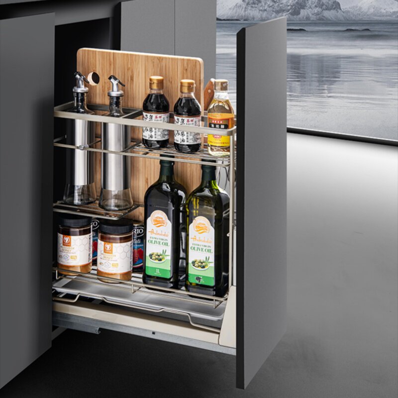 炬森铂雅系列香槟金色调味刀架篮橱柜收纳调味篮厨房推拉调味拉篮