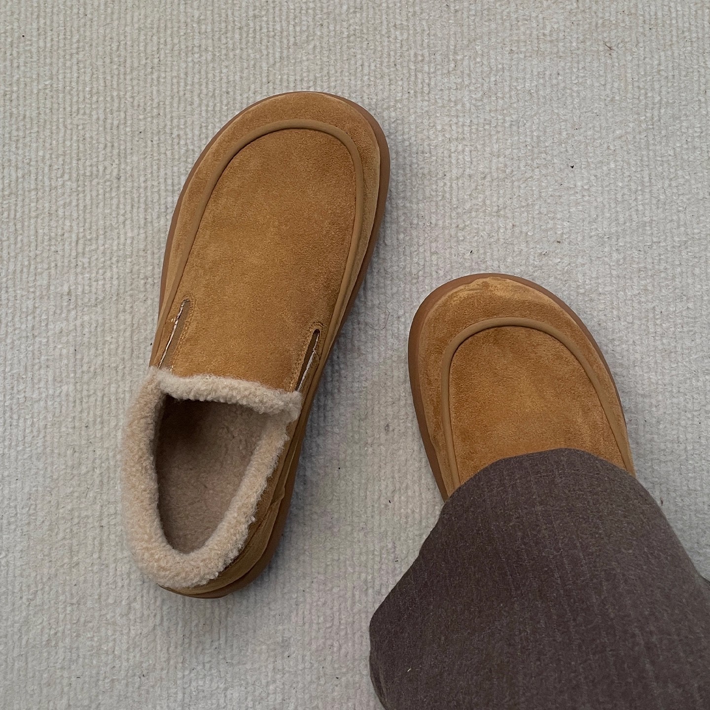 冬季新款雪地靴男鞋加绒保暖一脚蹬棉鞋低帮套脚乐福鞋休闲勃肯鞋