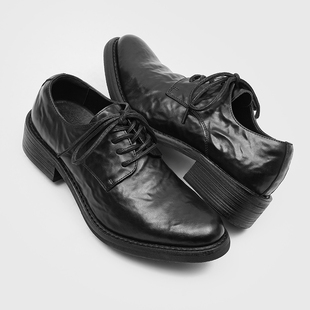 尖头德比鞋男翘头潮款休闲小众厚底增高巫师鞋模特走秀高跟皮鞋男