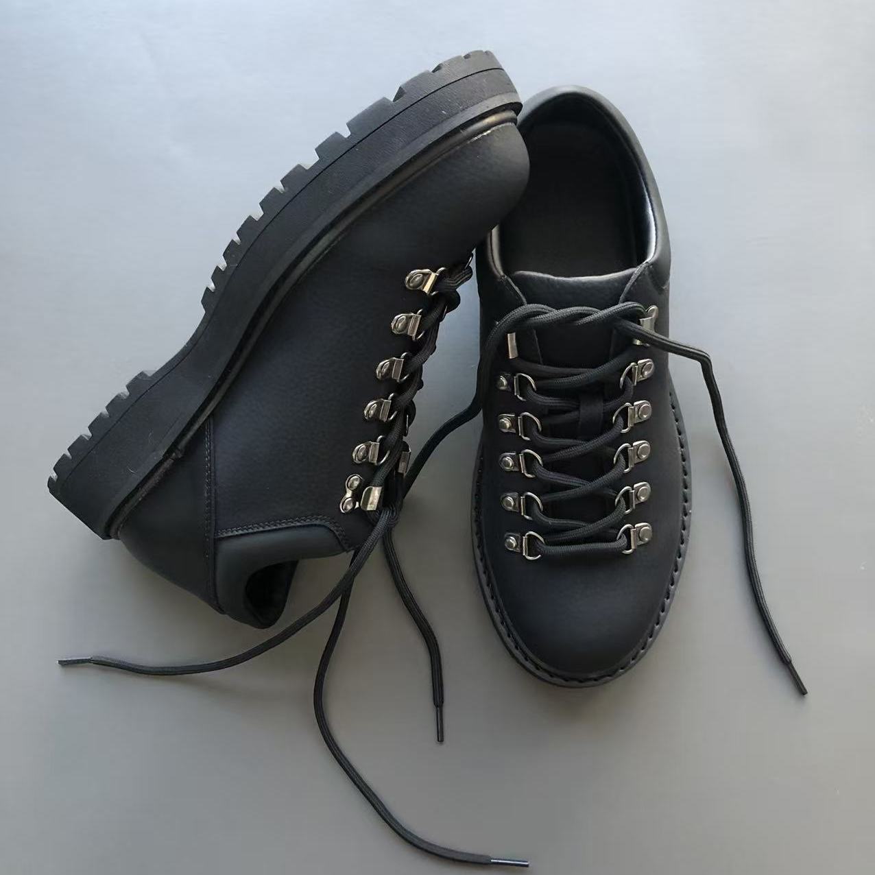 户外登山鞋男英伦风休闲工装皮鞋男大头德比鞋子厚底增高通勤男鞋