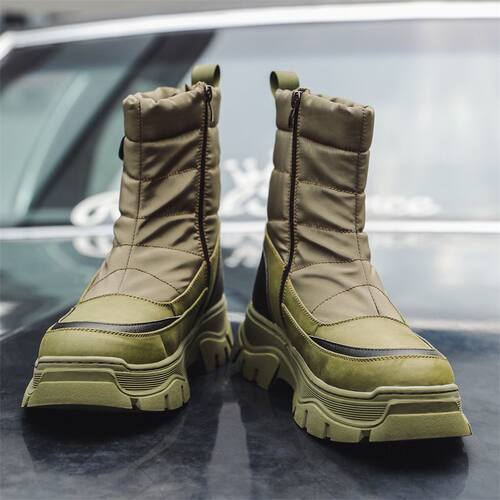 厚底雪地靴休闲切尔西靴潮款马丁靴男冬季加绒英伦高帮增高机车靴