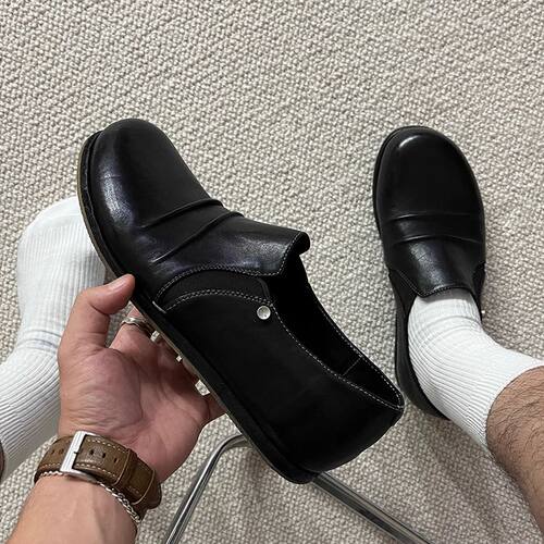 通勤乐福鞋男一脚蹬潮款休闲皮鞋女英伦风极简德比鞋男高级穆勒鞋
