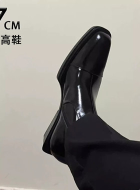 高级感漆皮尖头高帮马丁靴cos靴隐形增高鞋7cm内增高切尔西靴男生