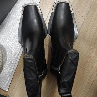 新款铁头靴高跟切尔西靴男女方头高帮马丁靴拉链英伦风休闲靴子男